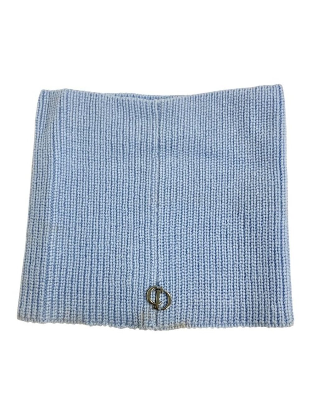 Dior Wool Ribbed Knit Snood Neck Warmer CD Logo Silver Light Blue Sweater